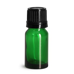 10 ml Glass Bottles, Green Glass Euro Dropper Bottles w/ Black Tamper Evident Caps & Orifice Reducers