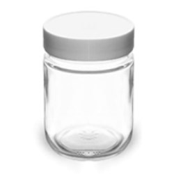 1 oz Clear Glass Jars w/ Lined White Plastic Ribbed Caps