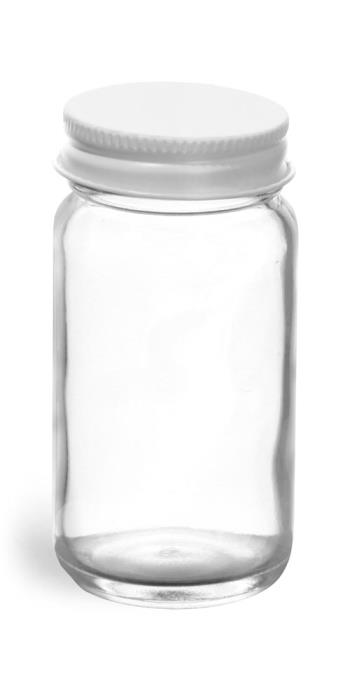 2 oz Clear Glass Paragon Jars w/ White Metal Foil Lined Caps