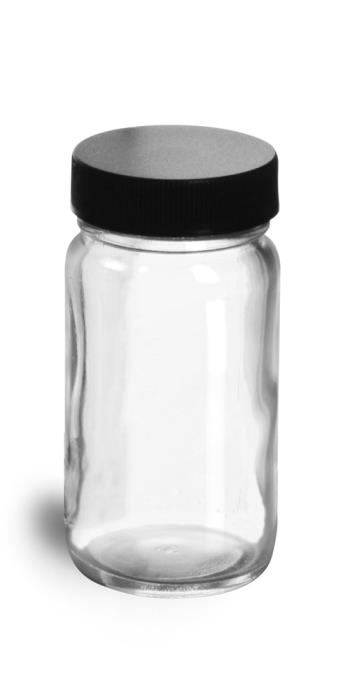2 oz Clear Glass Paragon Jars w/ Lined Black Ribbed Plastic Caps