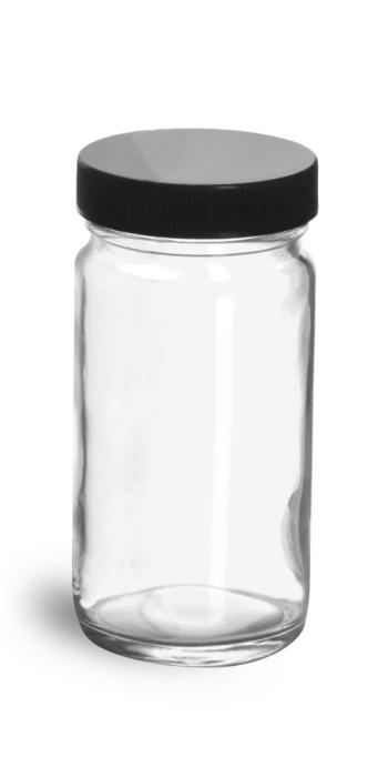 4 oz Clear Glass Paragon Jars w/ Lined Black Ribbed Plastic Caps