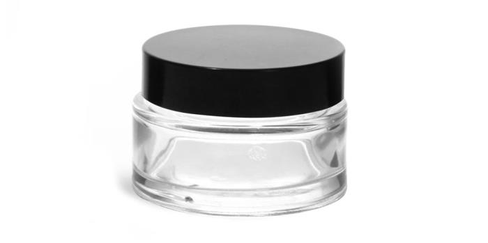 1 oz Clear Glass Cosmetic Jars with Black Phenolic PV Lined Caps