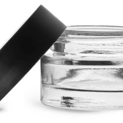 0.5 oz Clear Glass Thick Wall Cosmetic Jars w/ Matte Black PE-F217 Lined Caps