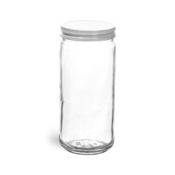 8 oz Clear Glass Paragon Jars w/ White Metal Foil Lined Caps