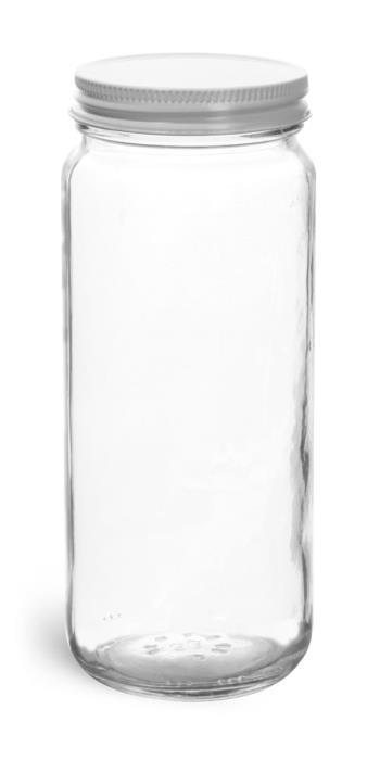 12 oz Clear Glass Paragon Jars w/ White Metal Foil Lined Caps