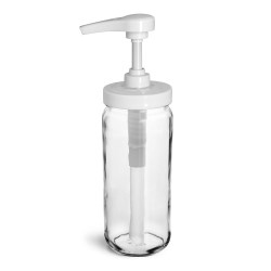 12 oz  Glass Jars, Clear Glass Paragon Jars w/ White Polypro Pumps