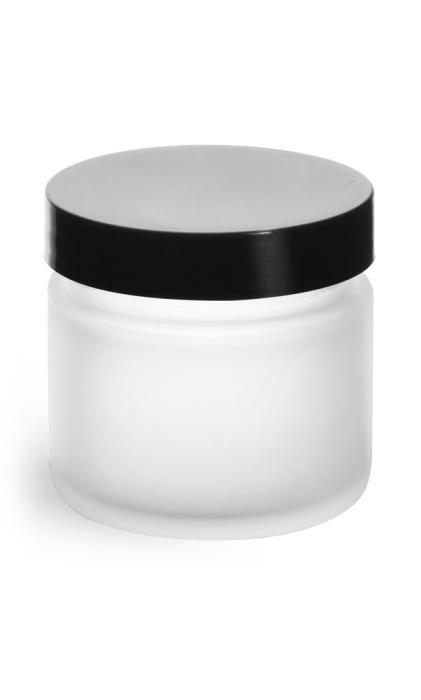 2 oz Frosted Glass Straight Sided Jars w/ Smooth Black Lined Caps