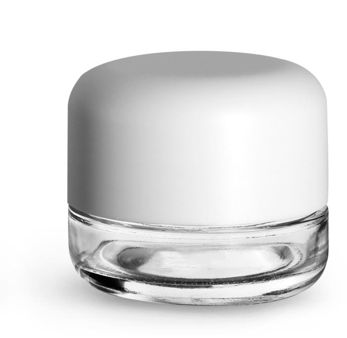 60 ml Clear Glass Child Resistant Wide Mouth Jars w/ Smooth White Child Resistant Dome Caps