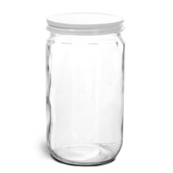 32 oz Clear Glass Jars w/ White Metal Plastisol Lined Caps