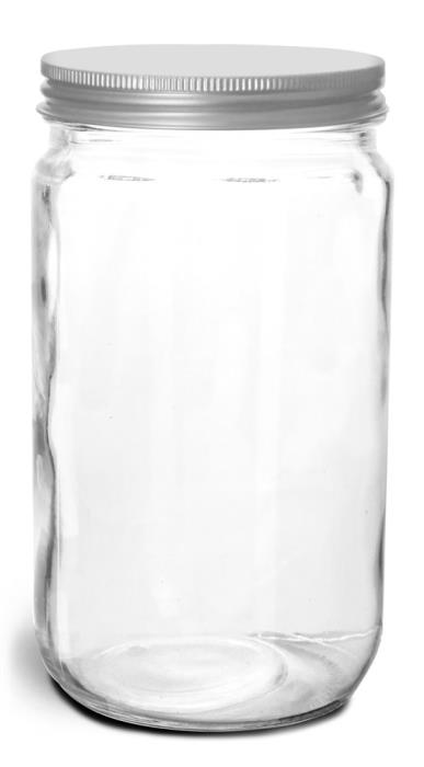 32 oz Clear Glass Jars w/ Lined Aluminum Caps