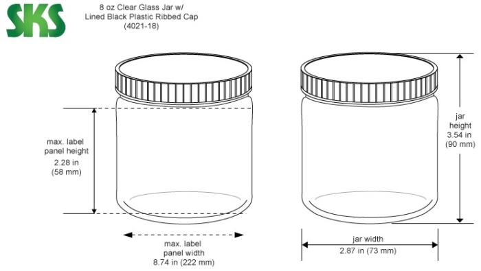 8 oz Clear Glass Jars w/ Lined Black Ribbed Plastic Caps