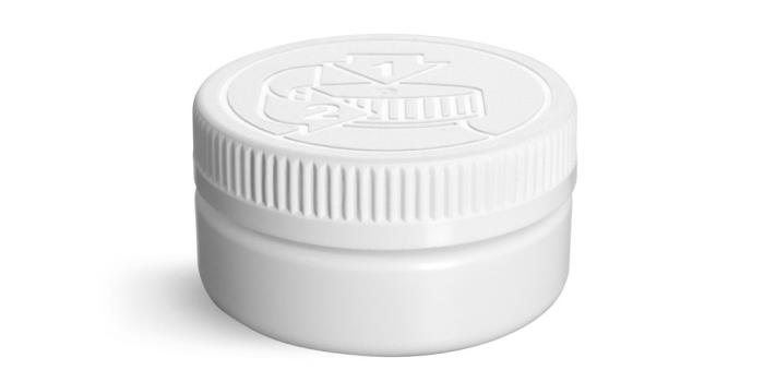 4 oz Plastic Jars, White HDPE Low Profile Jars w/ White PE Lined Child Resistant Caps