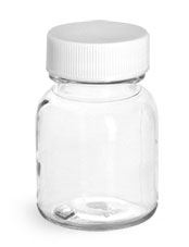 30 cc Clear PET Wide Mouth Round Bottles w/ White PE Lined Caps