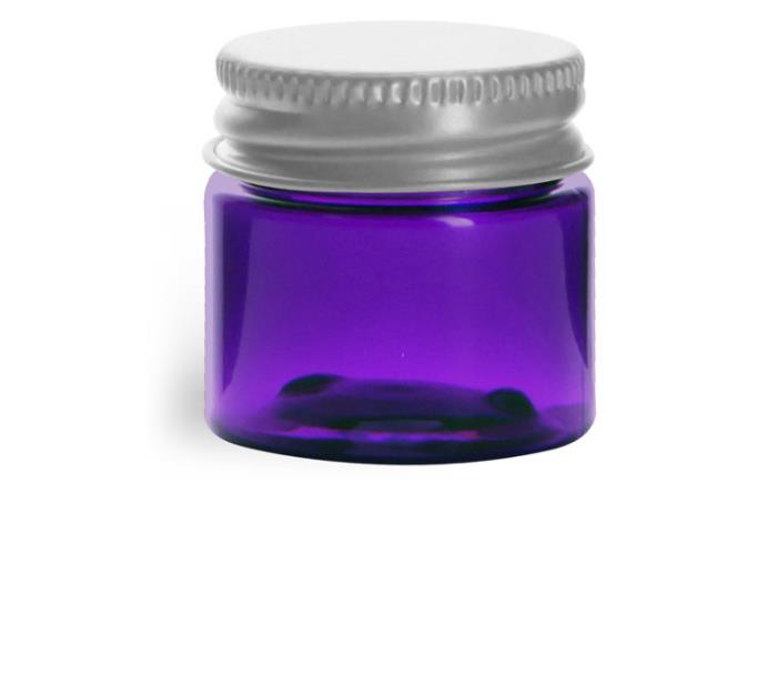 1/2 oz Plastic Jars, Purple PET Straight Sided Jars w/ Lined Aluminum Caps