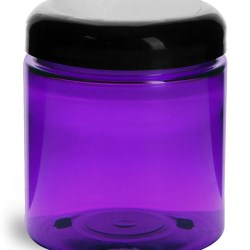 8 oz  Plastic Jars, Purple PET Straight Sided Jars w/ Black Smooth Lined Dome Caps
