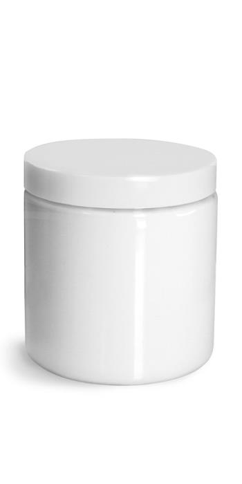 8 oz Plastic Jars, White PET Straight Sided Jars w/ White Smooth PS22 Lined Caps