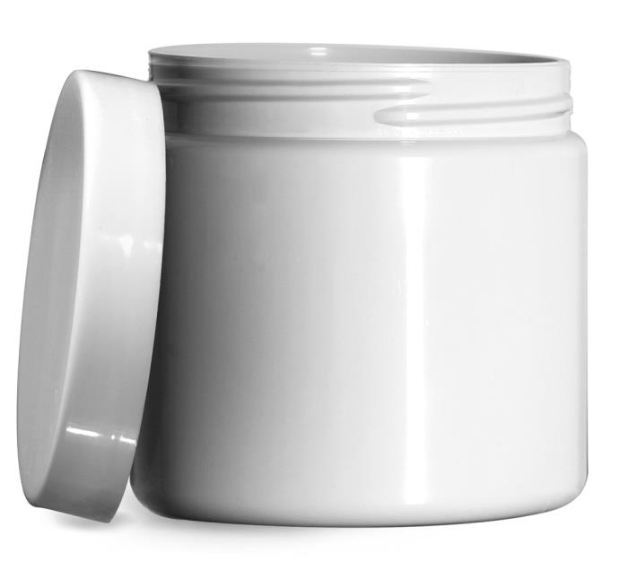 16 oz Plastic Jars, White PET (PCR) Straight Sided Jars w/ Smooth White PE Lined Caps