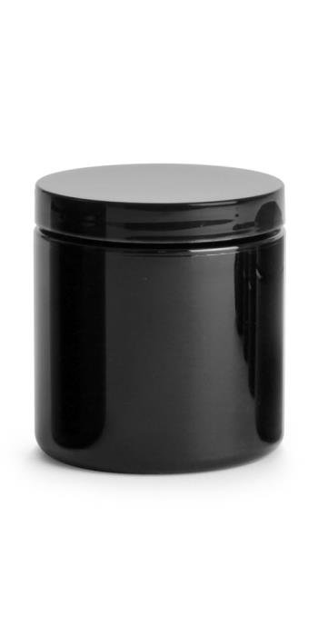 8 oz Black PET Straight Sided PCR Jars w/ Black PS22 Lined Caps