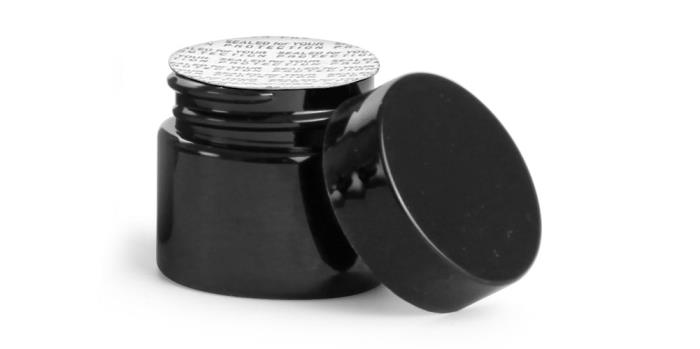 1/2 oz Black PET (PCR) Straight Sided Jars w/ Black PS22 Lined Caps