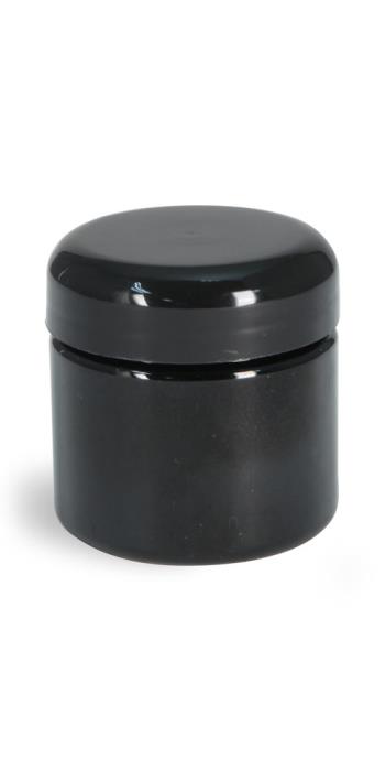 2 oz Plastic Jars, Black PET (PCR) Straight Sided Jars w/ Black Lined Dome Caps