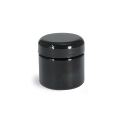 2 oz Plastic Jars, Black PET (PCR) Straight Sided Jars w/ Black Lined Dome Caps