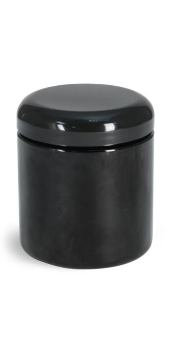 8 oz Plastic Jars, Black PET (PCR) Straight Sided Jars w/ Black Lined Dome Caps