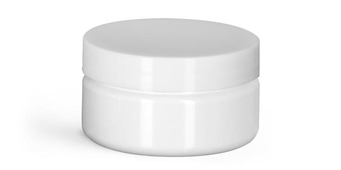 2 oz Plastic Jars, White PET Heavy Wall Jars w/ White Smooth Unlined Caps