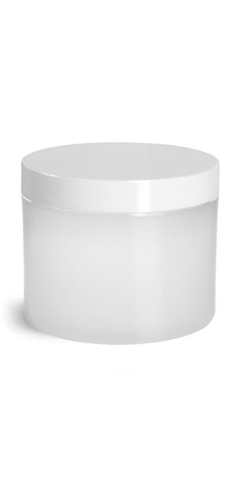 4 oz Frosted Natural Thick Wall Polypro Jars w/ White Smooth Plastic Lined Caps