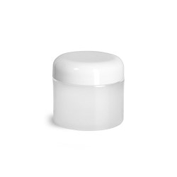 2 oz Plastic Jars, Frosted Natural Thick Wall Polypropylene Jars w/ White Lined Dome Caps