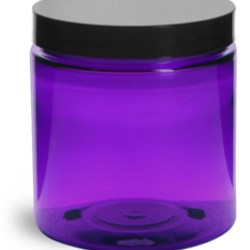 8 oz Plastic Jars, Purple PET Straight Sided Jars w/ Black Smooth Lined Cap