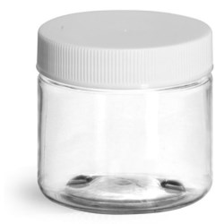 2 oz Clear PET Jars w/ White Ribbed Plastic Unlined Caps