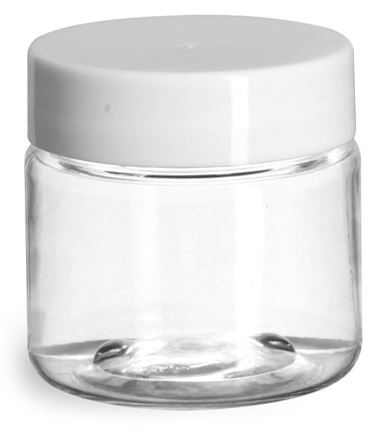 1 oz Clear PET Straight Sided Jars w/ White Smooth Plastic Lined Caps