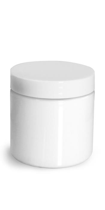 4 oz Plastic Jars, White PET Straight Sided Jars w/ White Smooth Plastic Lined Caps