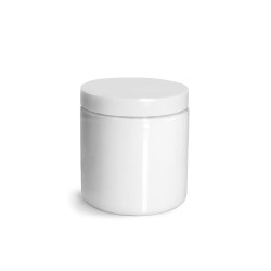 8 oz Plastic Jars, White PET Straight Sided Jars w/ White Smooth Plastic Lined Caps