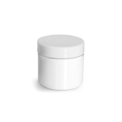 2 oz Plastic Jars, White PET Straight Sided Jars w/ White Smooth Unlined Caps