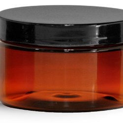 4 oz Amber PET Heavy Wall Jars w/ Black Smooth Plastic Lined Caps