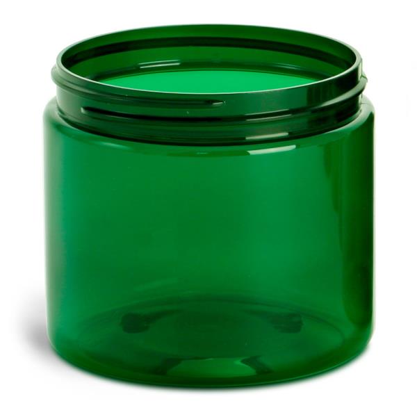 16 oz Green PET Straight Sided Jars (Bulk), Caps Not Included