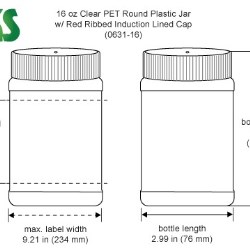 16 oz Clear PET Food Jars w/ Red Ribbed Induction Lined Caps