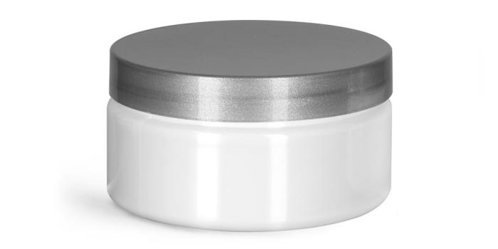 8 oz Plastic Jars, White PET Heavy Wall Jars w/ Silver Smooth PE Lined Caps