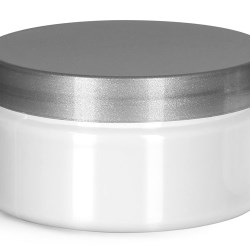 8 oz Plastic Jars, White PET Heavy Wall Jars w/ Silver Smooth PE Lined Caps