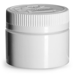 1.5 oz White Polypropylene Open Bottom Jars w/ White PE Lined Child Resistant Caps