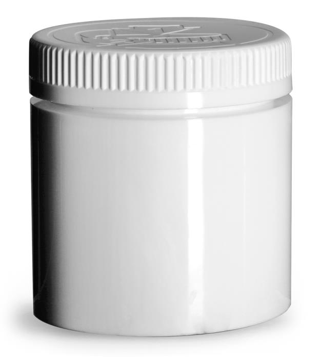 6 oz White Polypropylene Open Bottom Jars w/ White PE Lined Child Resistant Caps