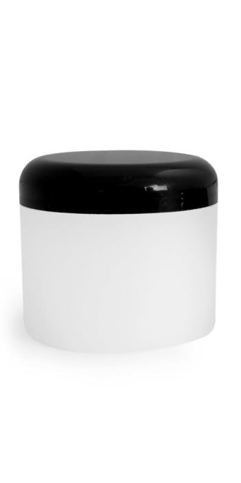 4 oz Plastic Jars, Frosted Natural Thick Wall Polypropylene Jars w/ Black Dome Cap