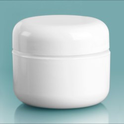 1 oz White Polypropylene Double Wall Radius Jars w/ White Lined Dome Caps