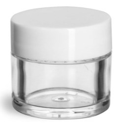 1/4 oz Clear Styrene Thick Wall Jars w/ White Smooth Plastic Lined Caps