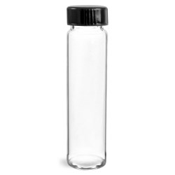 8 dram Clear Glass Vials w/ Black Phenolic Cone Lined Caps
