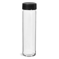 8 dram Glass Vials, Clear Glass Vials w/ Black Ribbed PE Lined Caps