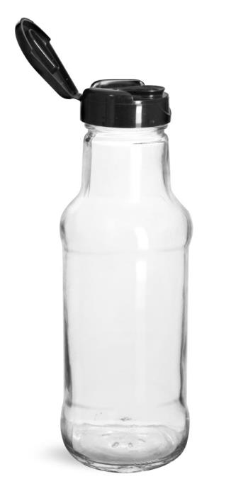 10 oz Glass Bottles, Glass Sauce/Beverage Bottles w/ Black PP Lift \n\ Peel&trade; Lined Snap Top Caps