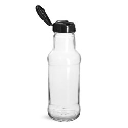 10 oz Glass Bottles, Glass Sauce/Beverage Bottles w/ Black PP Lift \n\ Peel&trade; Lined Snap Top Caps