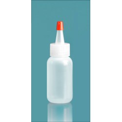 1 oz Natural LDPE Boston Round Bottles w/ Spout and Red Tip Cap